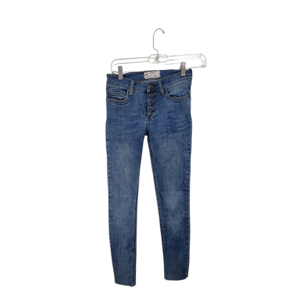 Free People Womens Size 24 Distressed Blue Button Fly Skinny‎ Jeans Denim